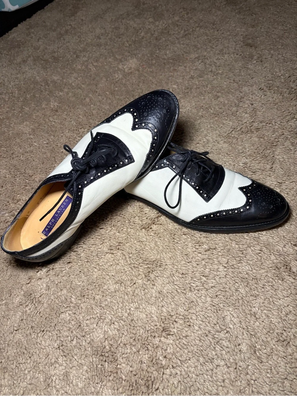 Ralph Lauren Purple Label Black and White Two-Tone Wingtip Oxfords